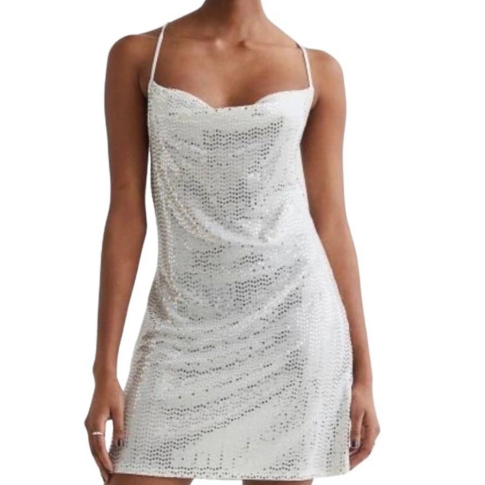 Lucy in the sky silver sequin open back dress